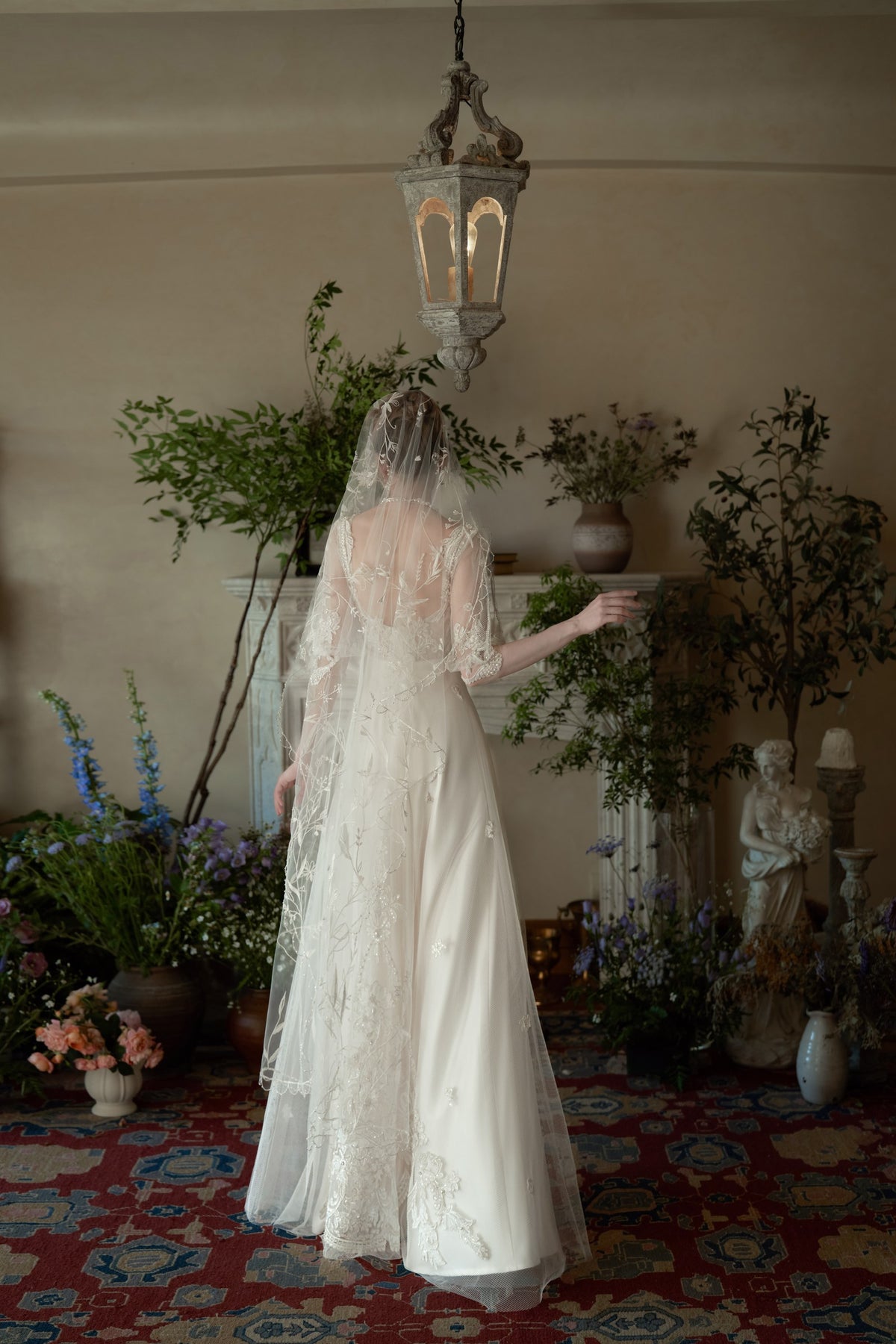 Evangeline Romantic Lace A-Line Wedding Dress with Sheer Sleeves
