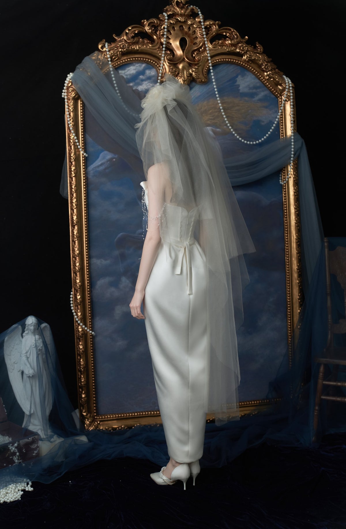 Isolde Sculptural Satin Sheath Wedding Dress