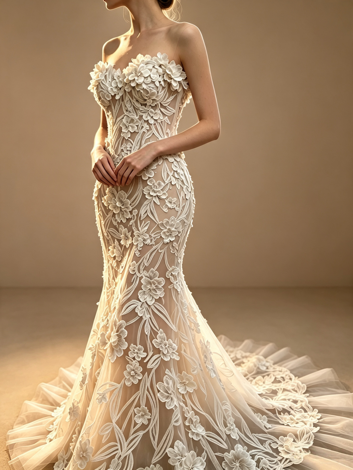 Florence Botanical Lace Strapless Mermaid Wedding Dress