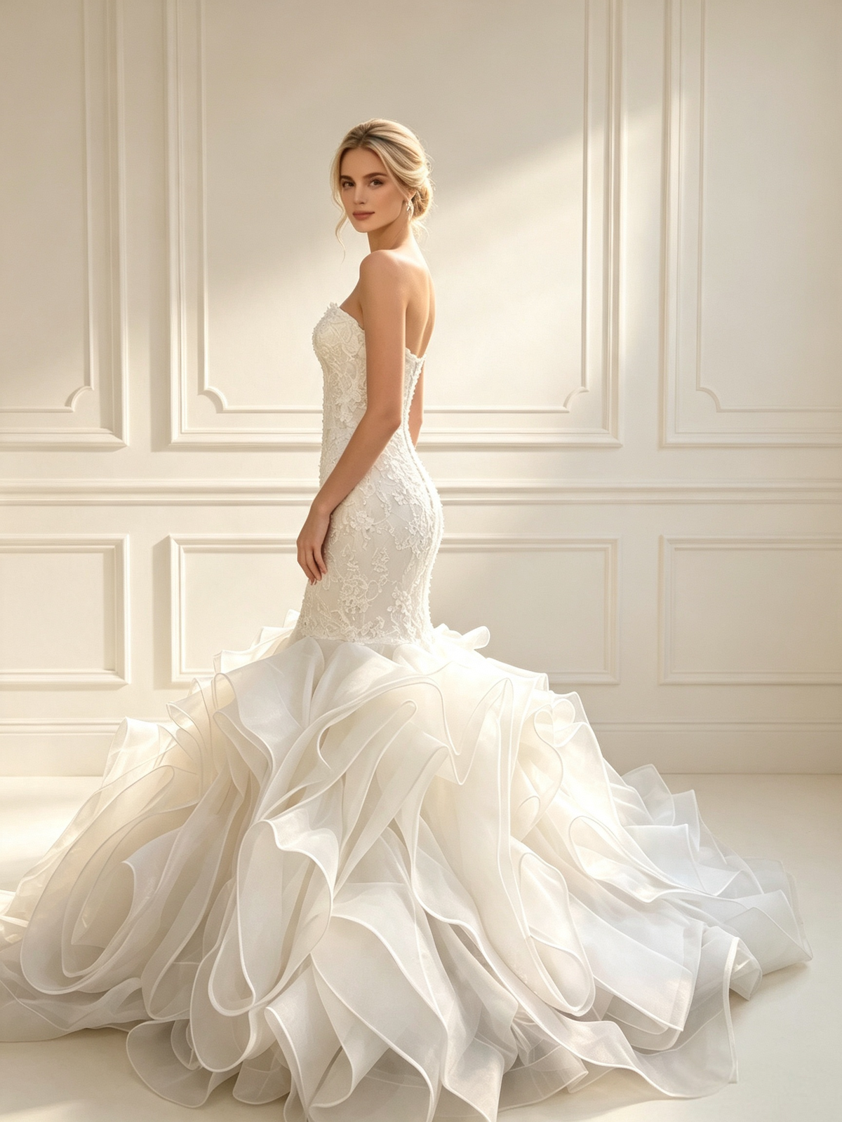 Séraphine Floral Lace Ruffled Mermaid Wedding Dress