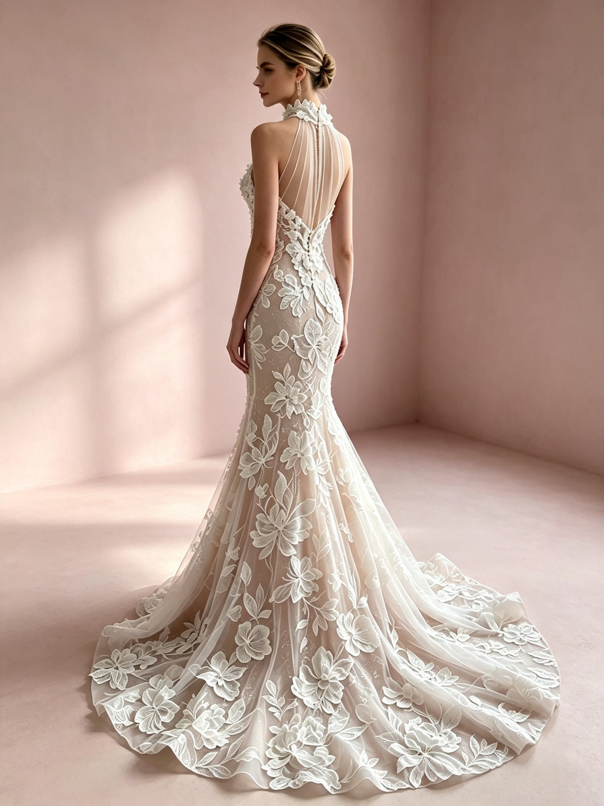 Amélie Halter-Neck 3D Floral Lace Mermaid Wedding Dress