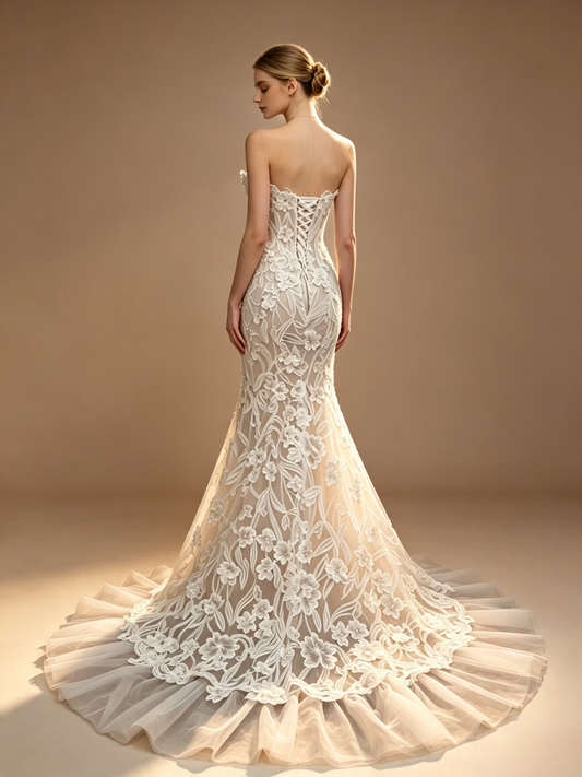 Florence Botanical Lace Strapless Mermaid Wedding Dress