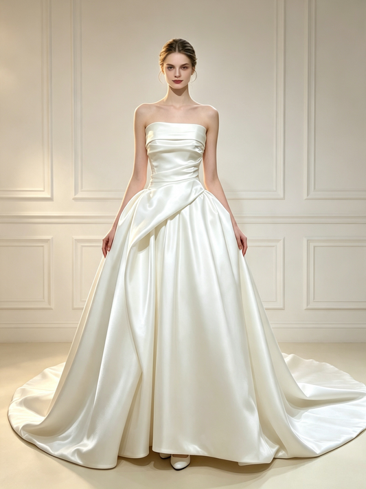Céleste Draped Satin Strapless Ball Gown Wedding Dress