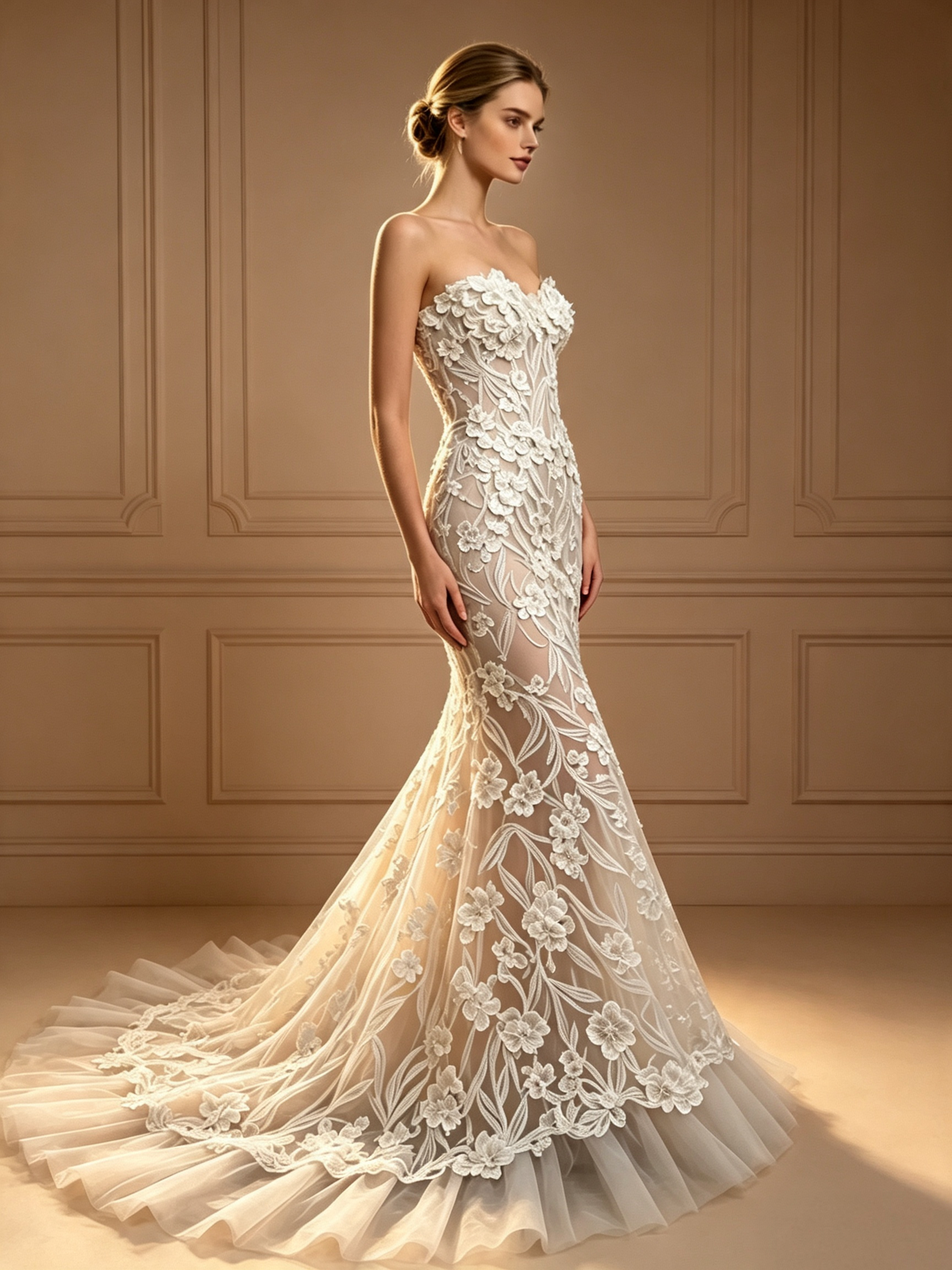 Florence Botanical Lace Strapless Mermaid Wedding Dress