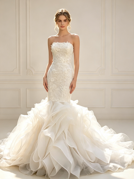Séraphine Floral Lace Ruffled Mermaid Wedding Dress
