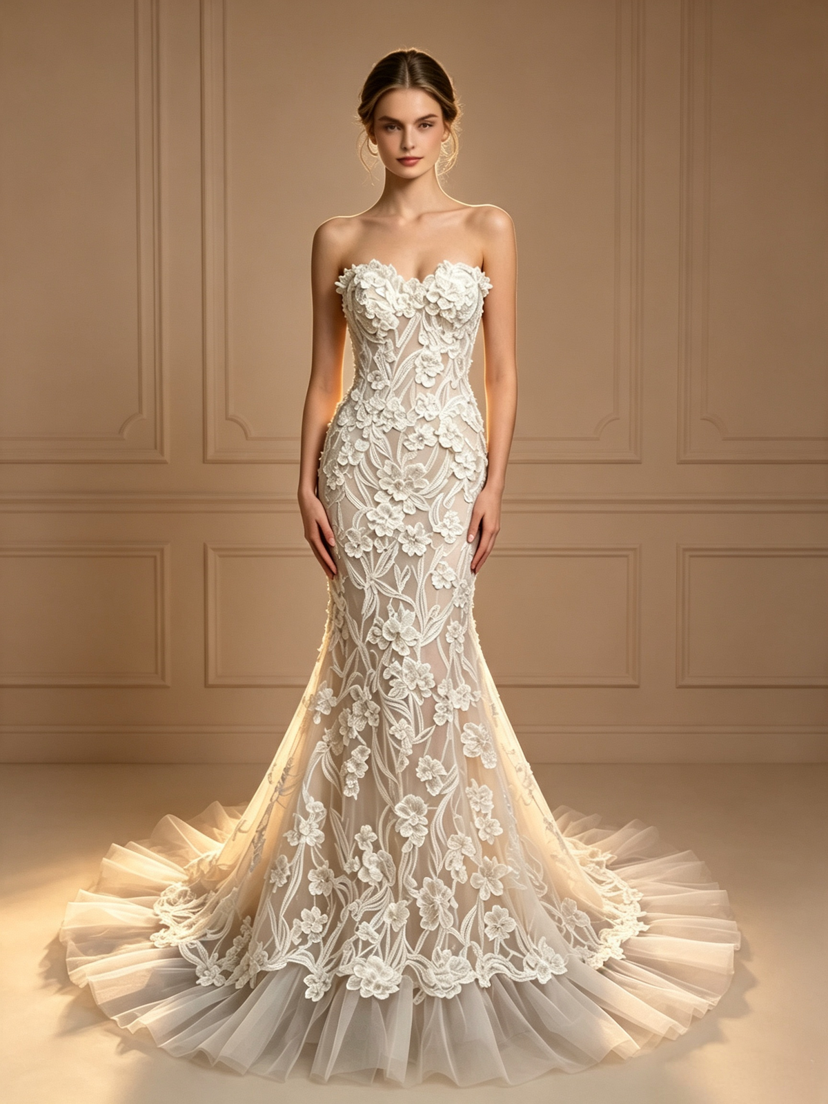 Florence Botanical Lace Strapless Mermaid Wedding Dress