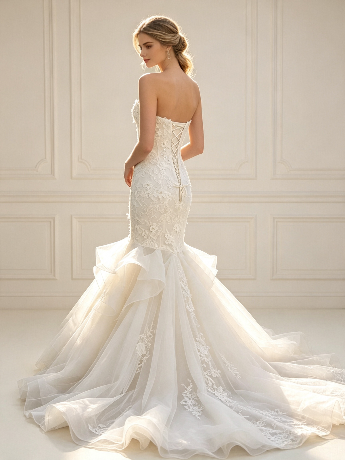 Séraphine Floral Lace Ruffled Mermaid Wedding Dress