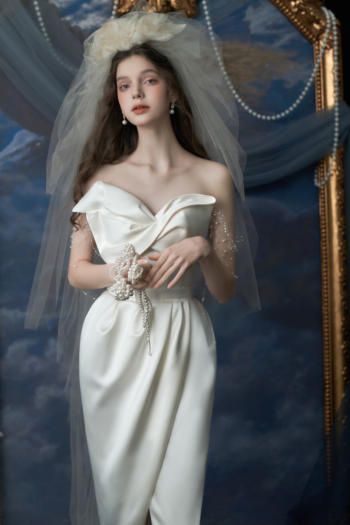 Isolde Sculptural Satin Sheath Wedding Dress
