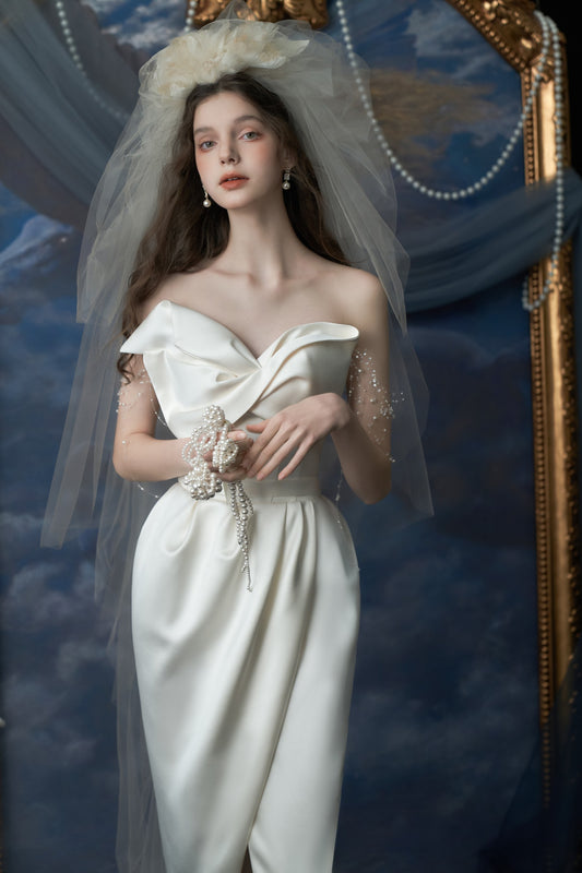 Isolde Sculptural Satin Sheath Wedding Dress