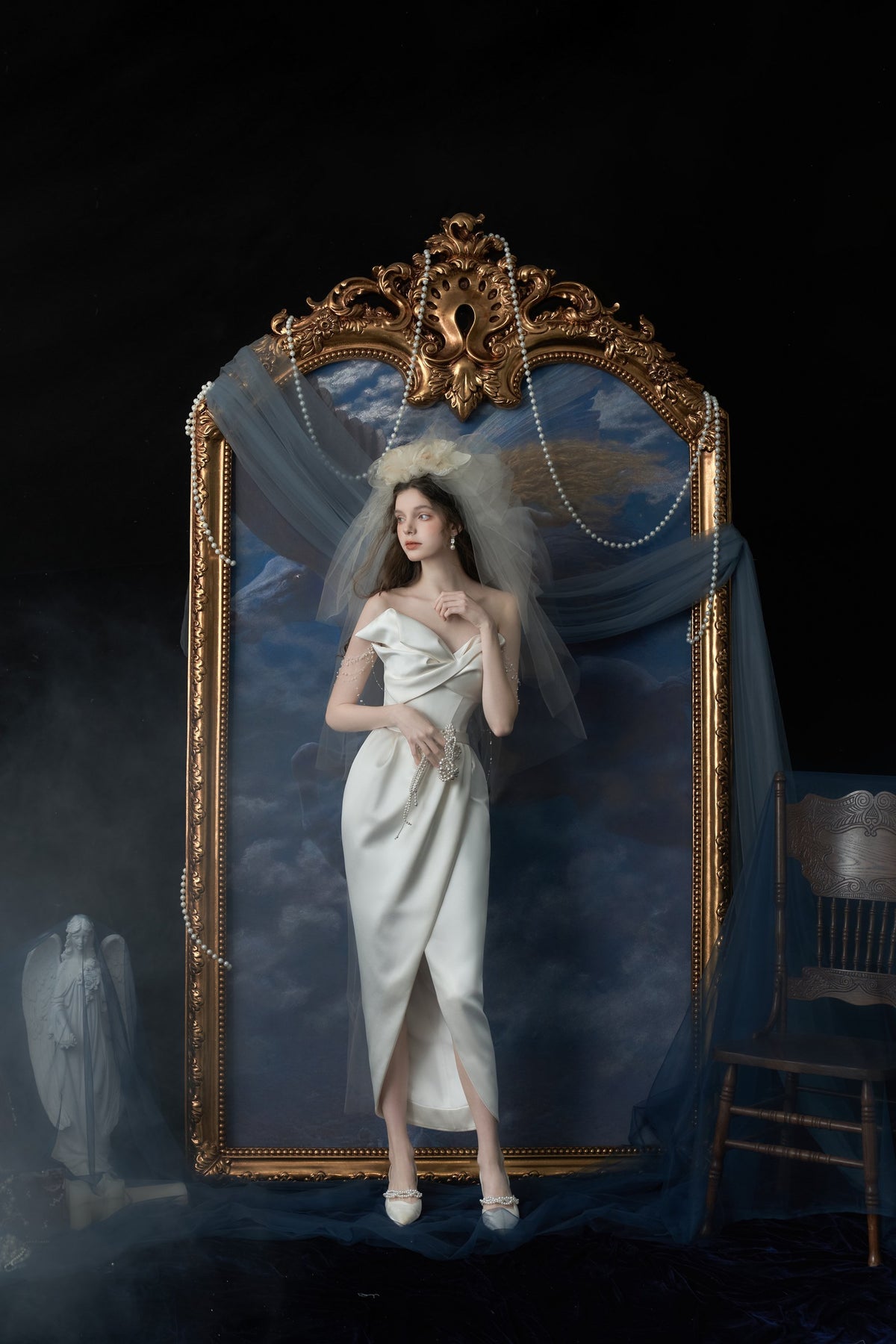 Isolde Sculptural Satin Sheath Wedding Dress