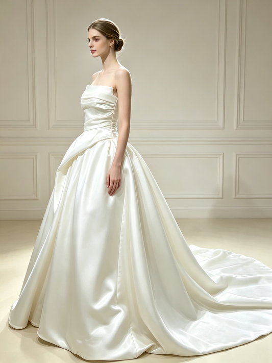 Céleste Draped Satin Strapless Ball Gown Wedding Dress