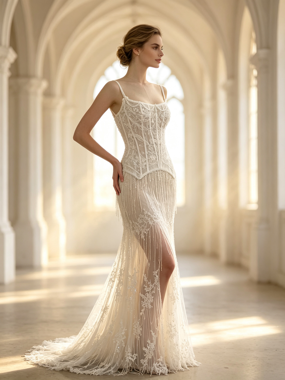 Aurélia — Robe de mariée taille empire à corset perlé