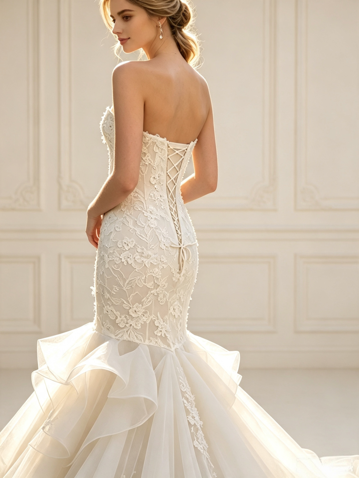 Séraphine Floral Lace Ruffled Mermaid Wedding Dress
