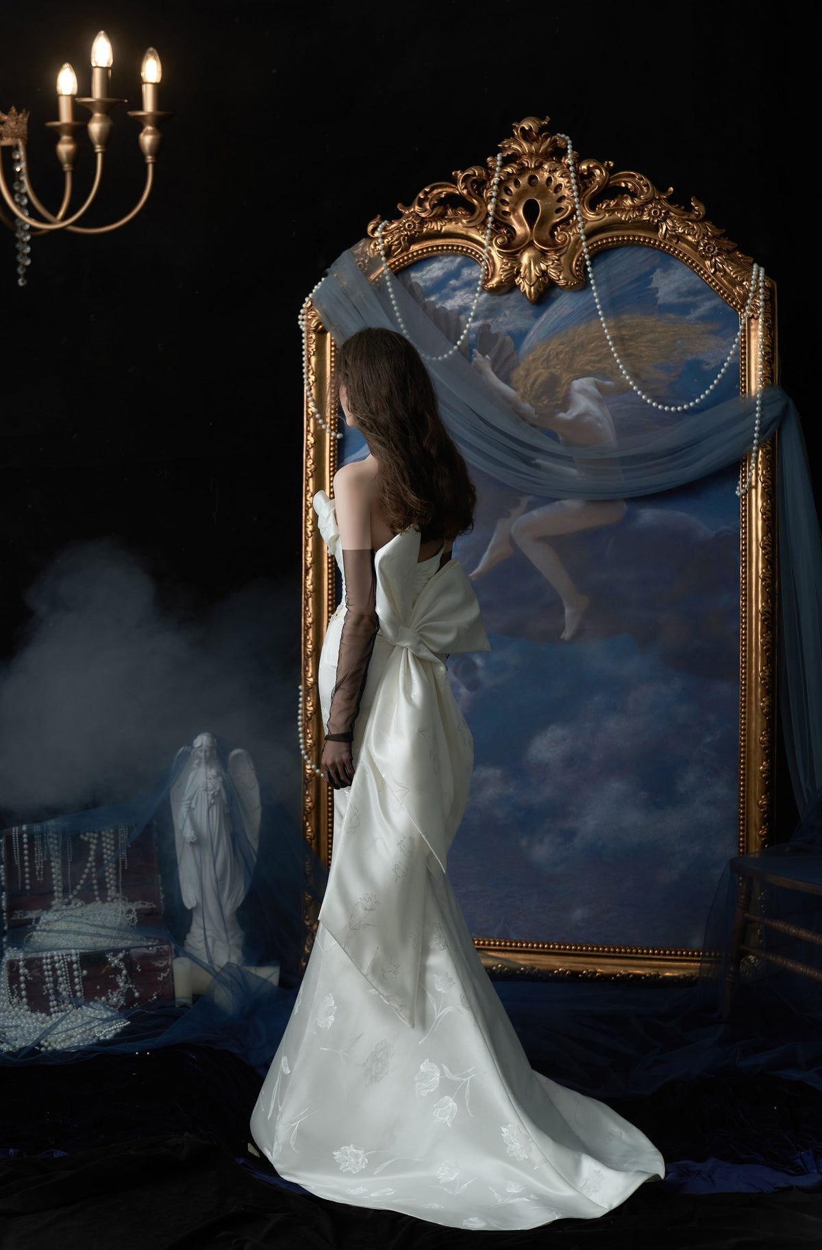 Nocturne Pearl-Draped Jacquard Sheath Wedding Dress